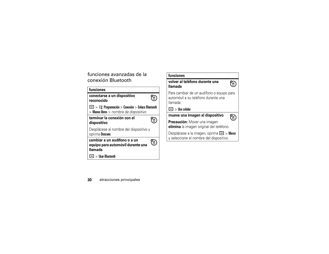 Motorola V3t manual Funciones avanzadas de la conexión Bluetooth, Usar Bluetooth, Use celular 