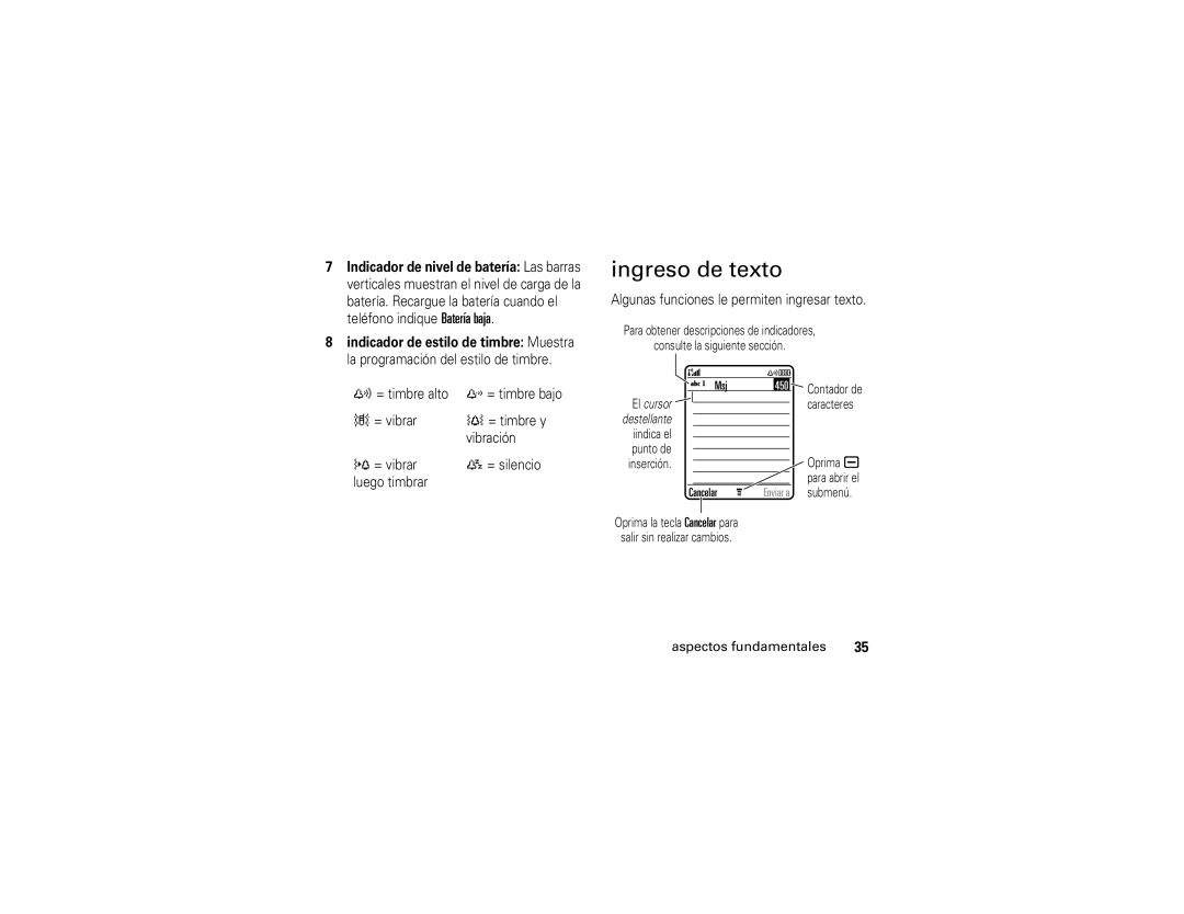 Motorola V3t manual Ingreso de texto, Msj 