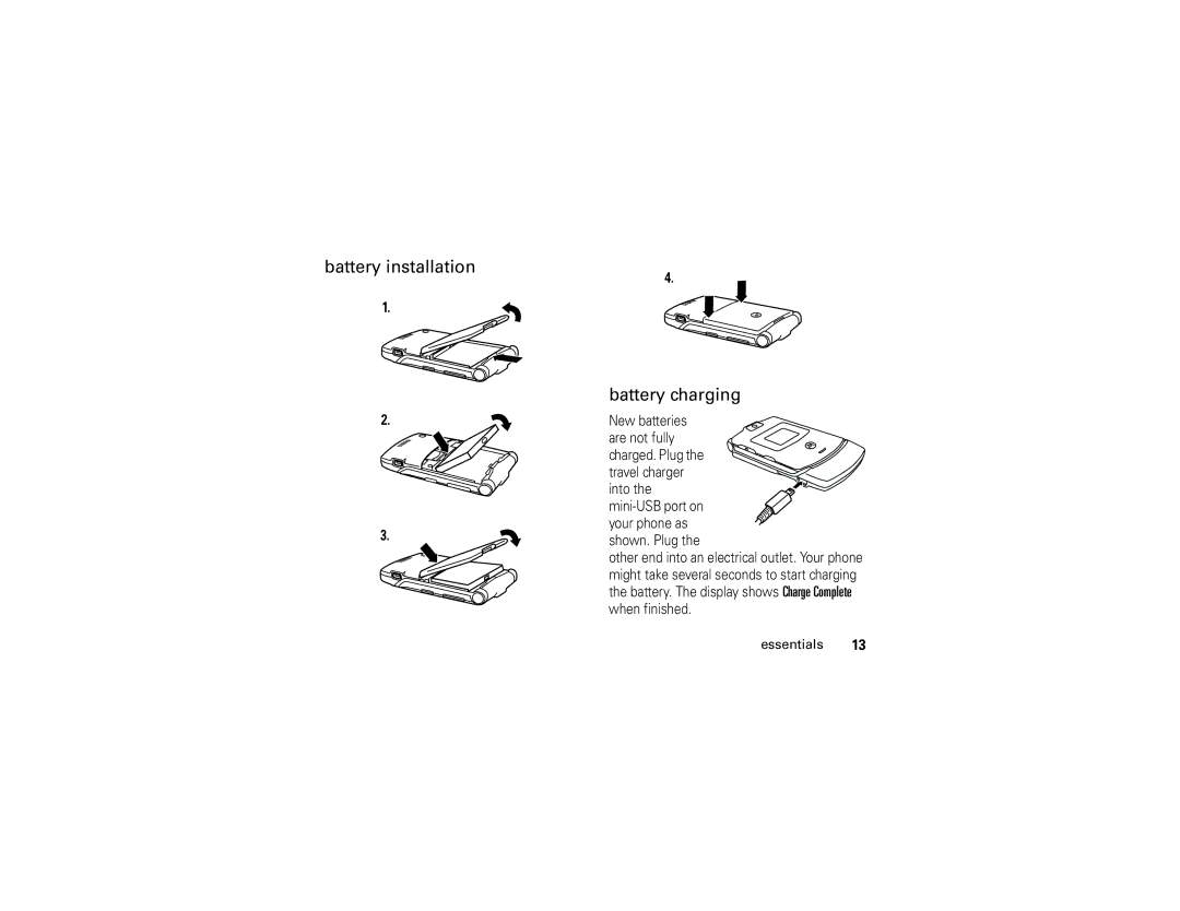 Motorola V3t manual Battery installation Battery charging 