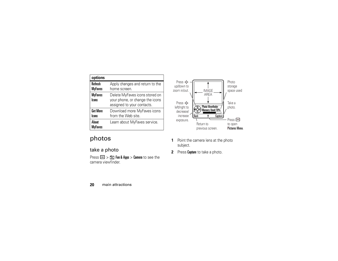 Motorola V3t manual Photos, Take a photo 