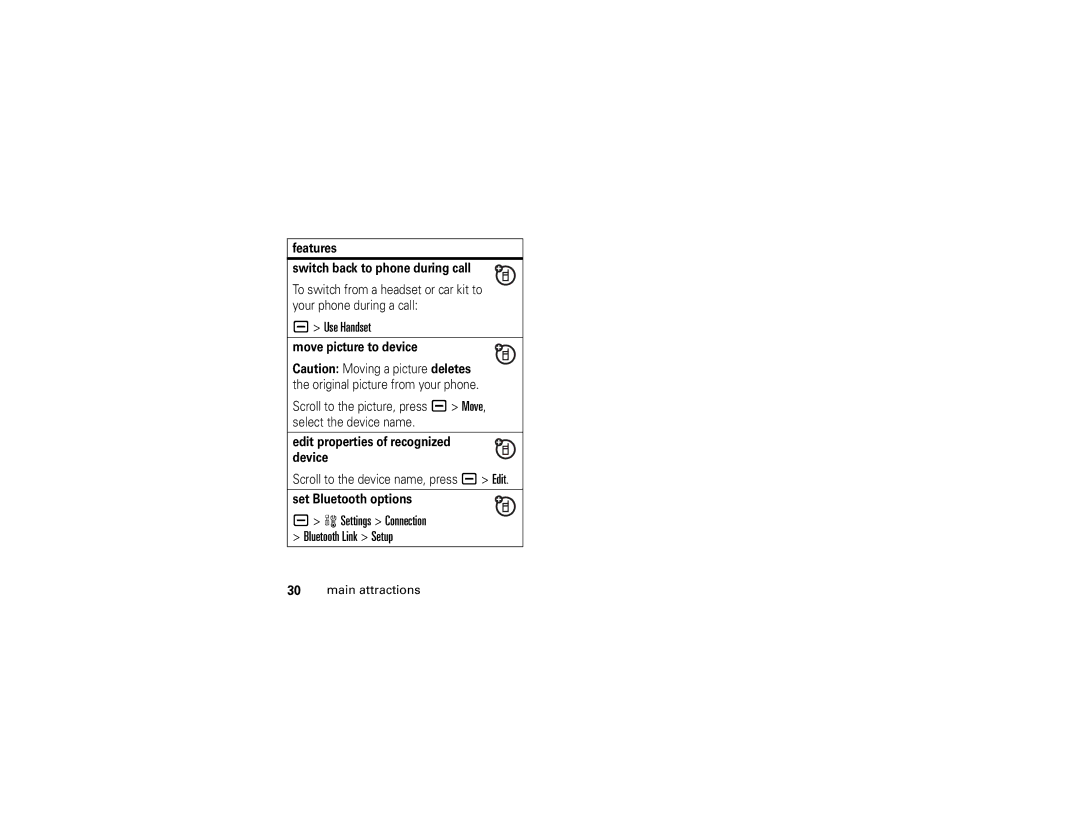 Motorola V3t manual Use Handset, Settings Connection Bluetooth Link Setup 