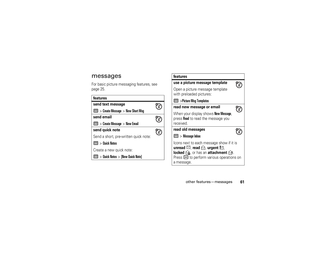 Motorola V3t manual Messages 