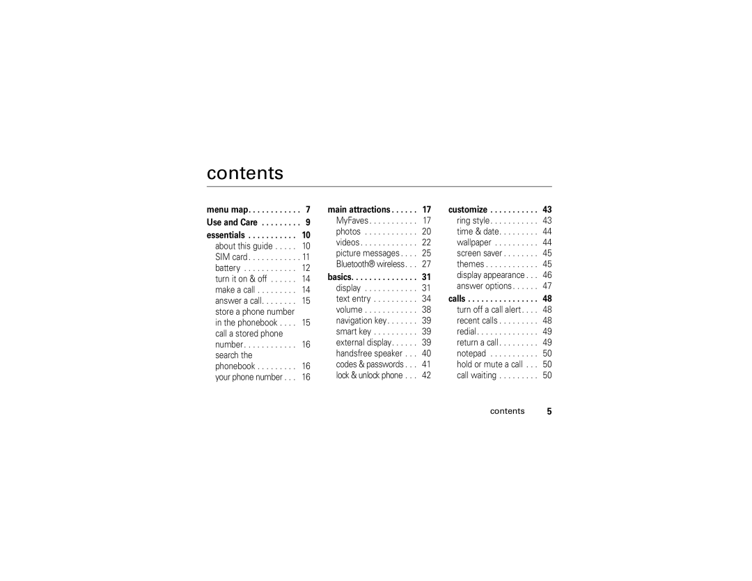 Motorola V3t manual Contents 