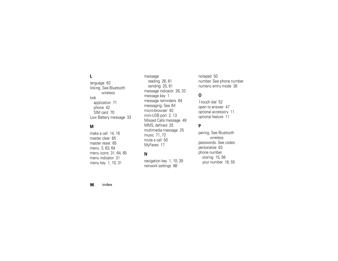 Motorola V3t manual Index 