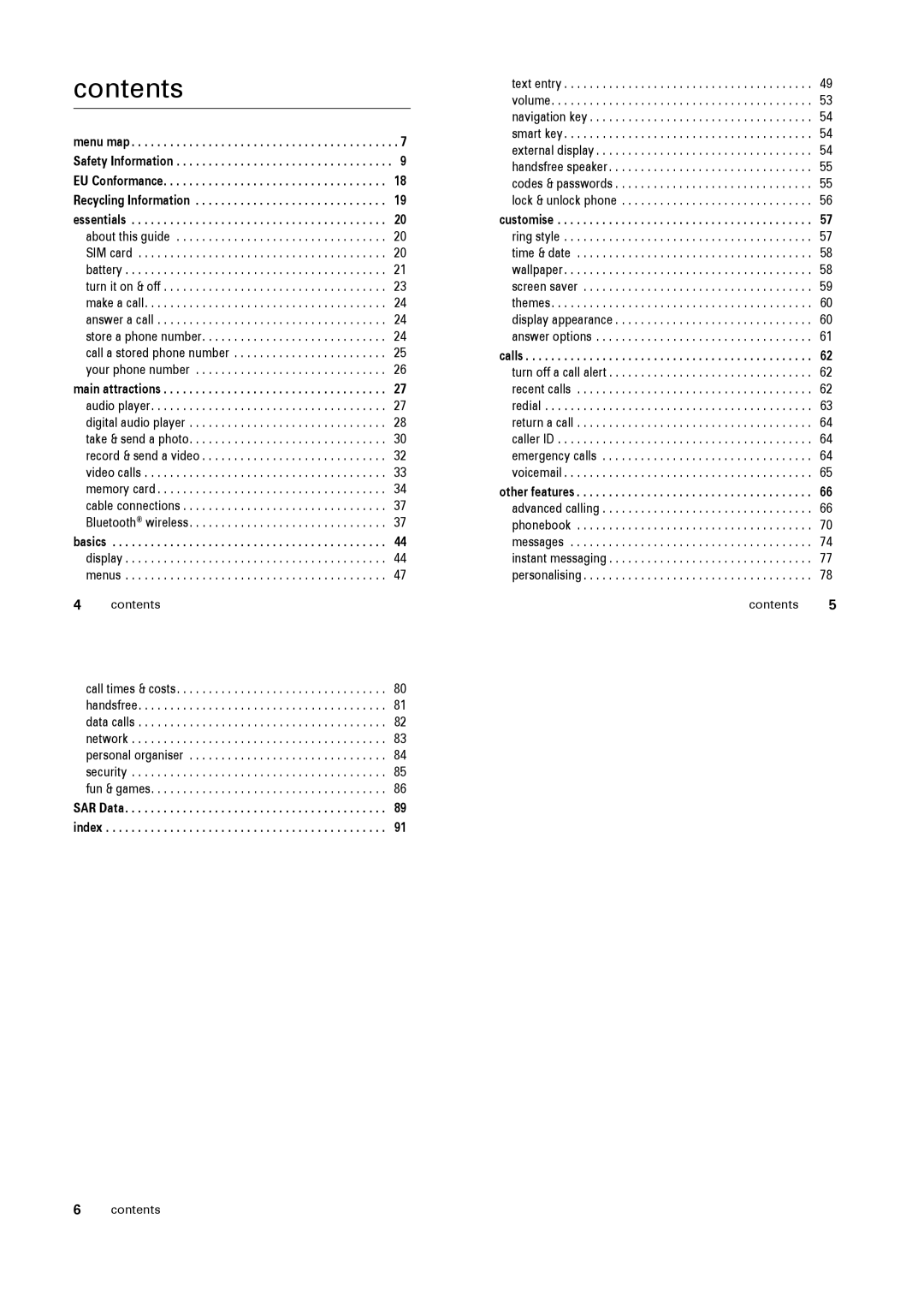 Motorola V3x specifications Contents 