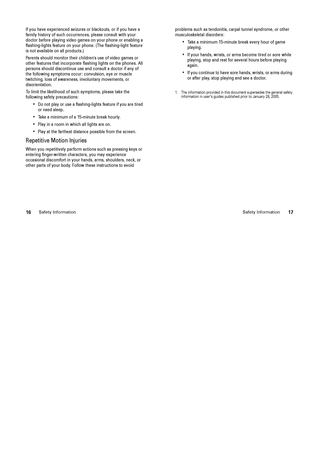 Motorola V3x specifications Repetitive Motion Injuries 