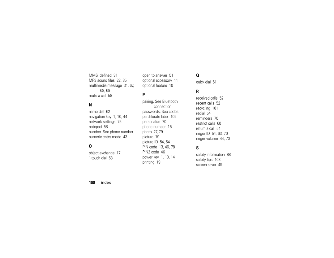 Motorola V3xx manual Index 