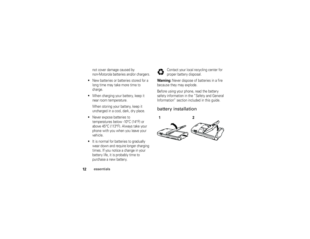 Motorola V3xx manual Battery installation 