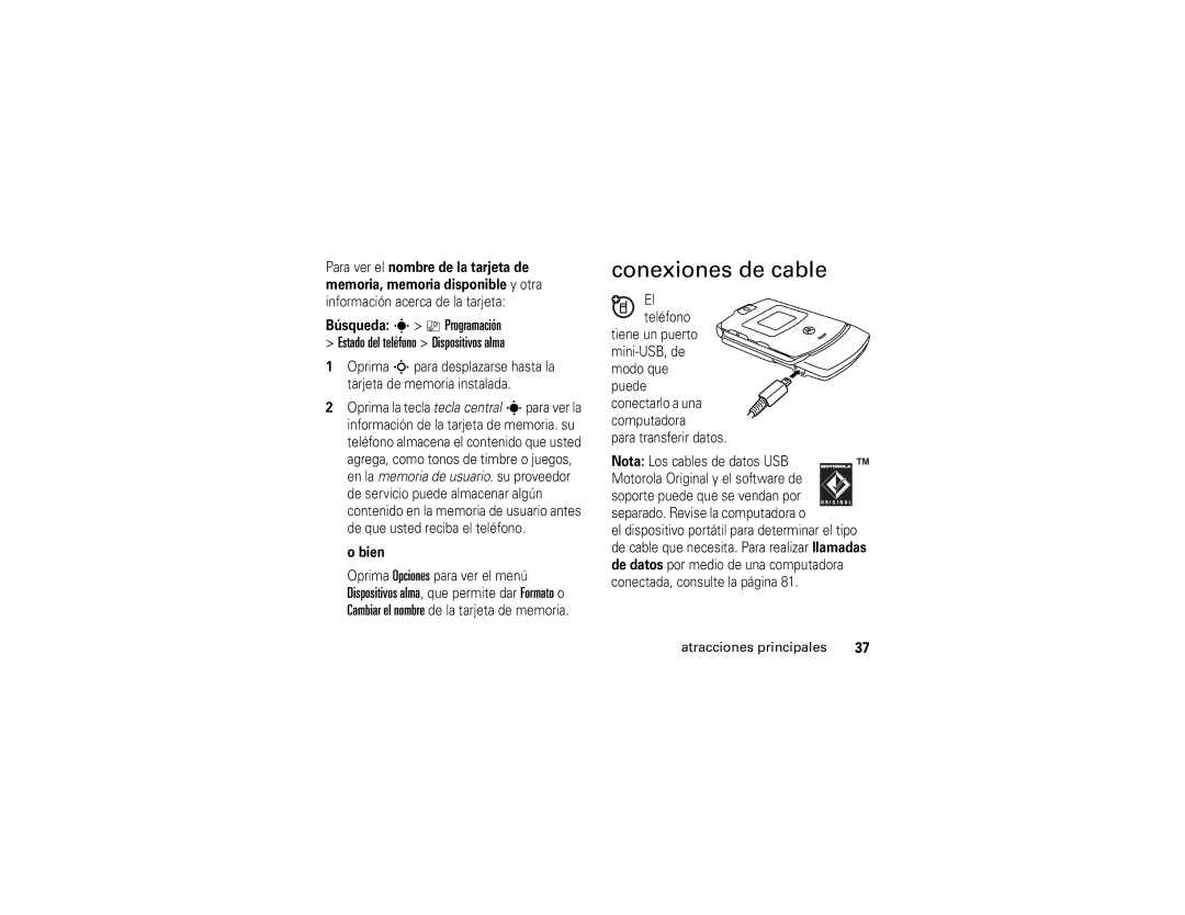 Motorola V3xx manual Conexiones de cable, Bien 