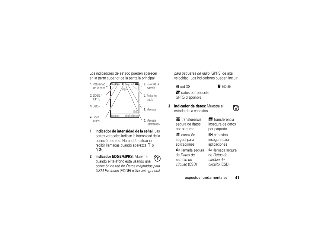 Motorola V3xx manual Cingular 1200, Indicador de datos Muestra el 