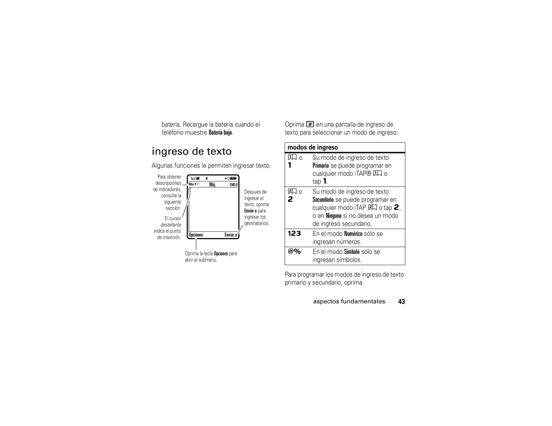 Motorola V3xx manual Ingreso de texto, Modos de ingreso 