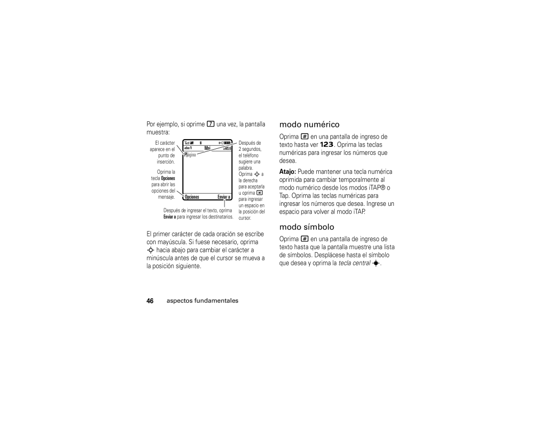 Motorola V3xx manual Modo numérico, Modo símbolo 