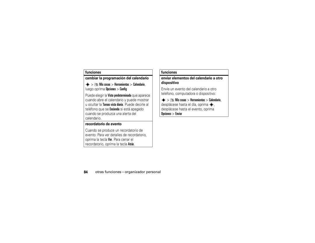 Motorola V3xx Mis cosas Herramientas Calendario, Funciones Cambiar la programación del calendario, Recordatorio de evento 