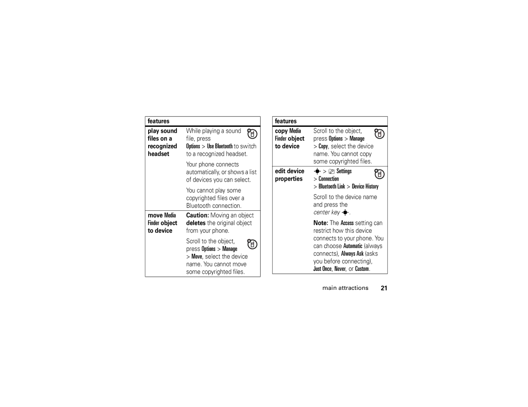 Motorola V3xx manual Finder object, Press Options Manage 