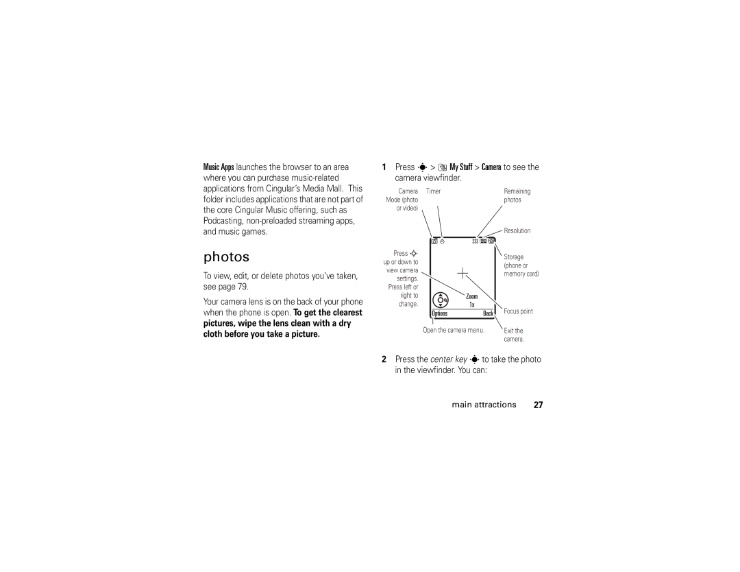 Motorola V3xx manual Photos, Options Back 