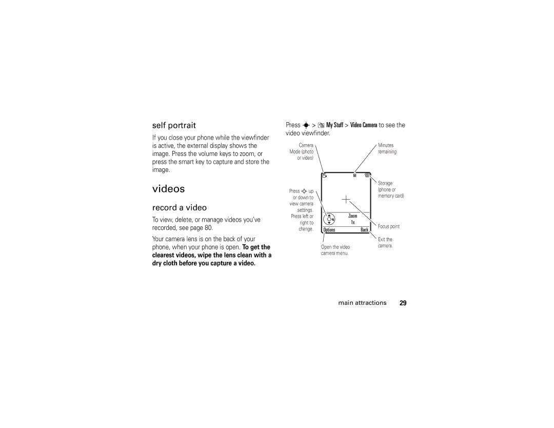 Motorola V3xx manual Videos, Self portrait, Record a video 