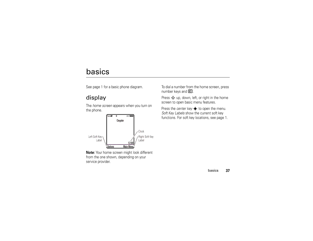 Motorola V3xx manual Basics, Display 