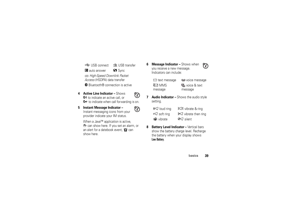 Motorola V3xx manual Active Line Indicator Shows, Instant Message Indicator 