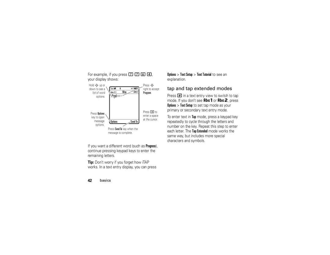 Motorola V3xx manual Tap and tap extended modes, Ram 