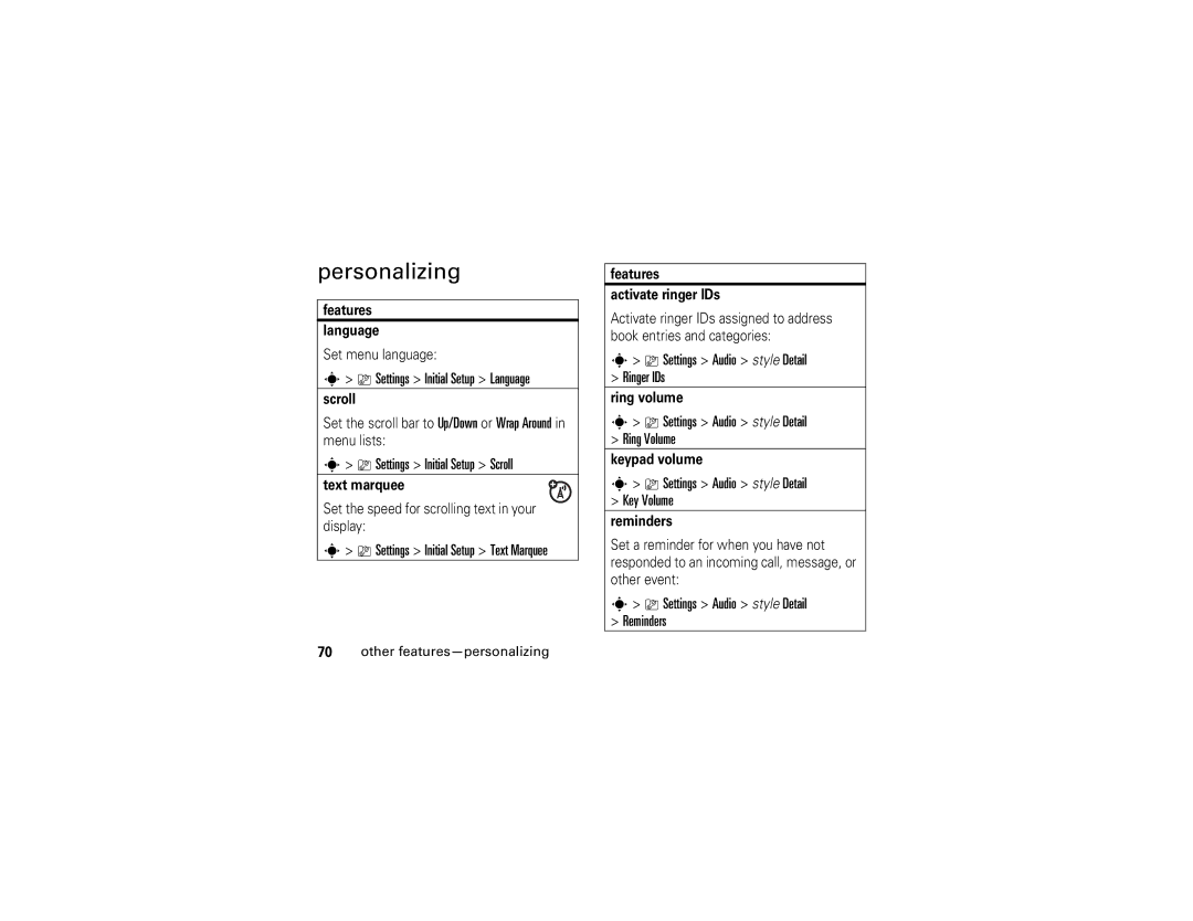 Motorola V3xx manual Personalizing 