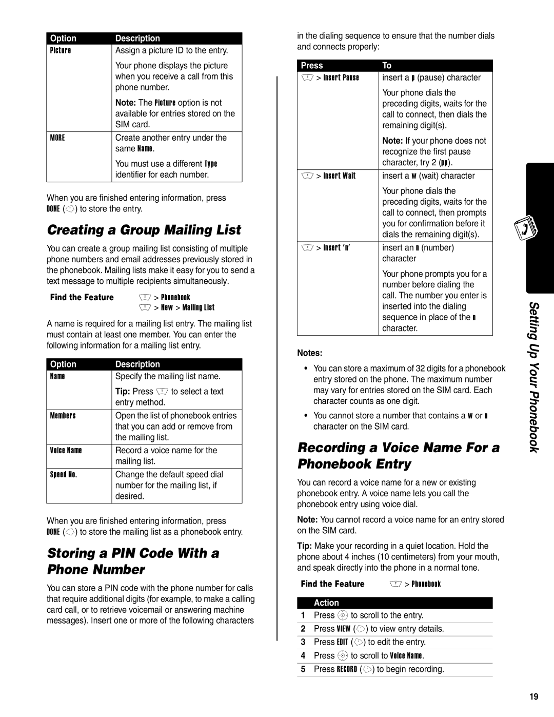 Motorola V400 GSM manual Creating a Group Mailing List, Storing a PIN Code With a Phone Number 