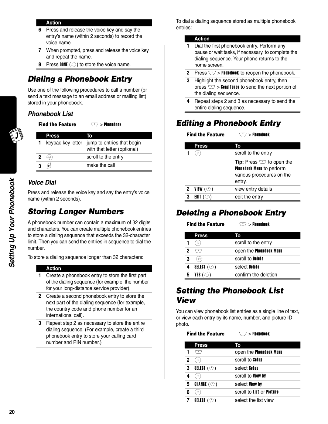 Motorola V400 GSM Dialing a Phonebook Entry, Storing Longer Numbers, Editing a Phonebook Entry, Deleting a Phonebook Entry 