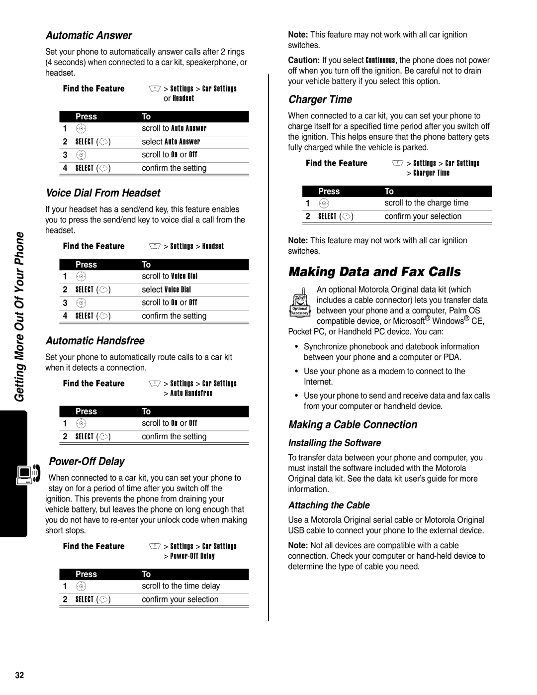 Motorola V400 GSM manual Making Data and Fax Calls 