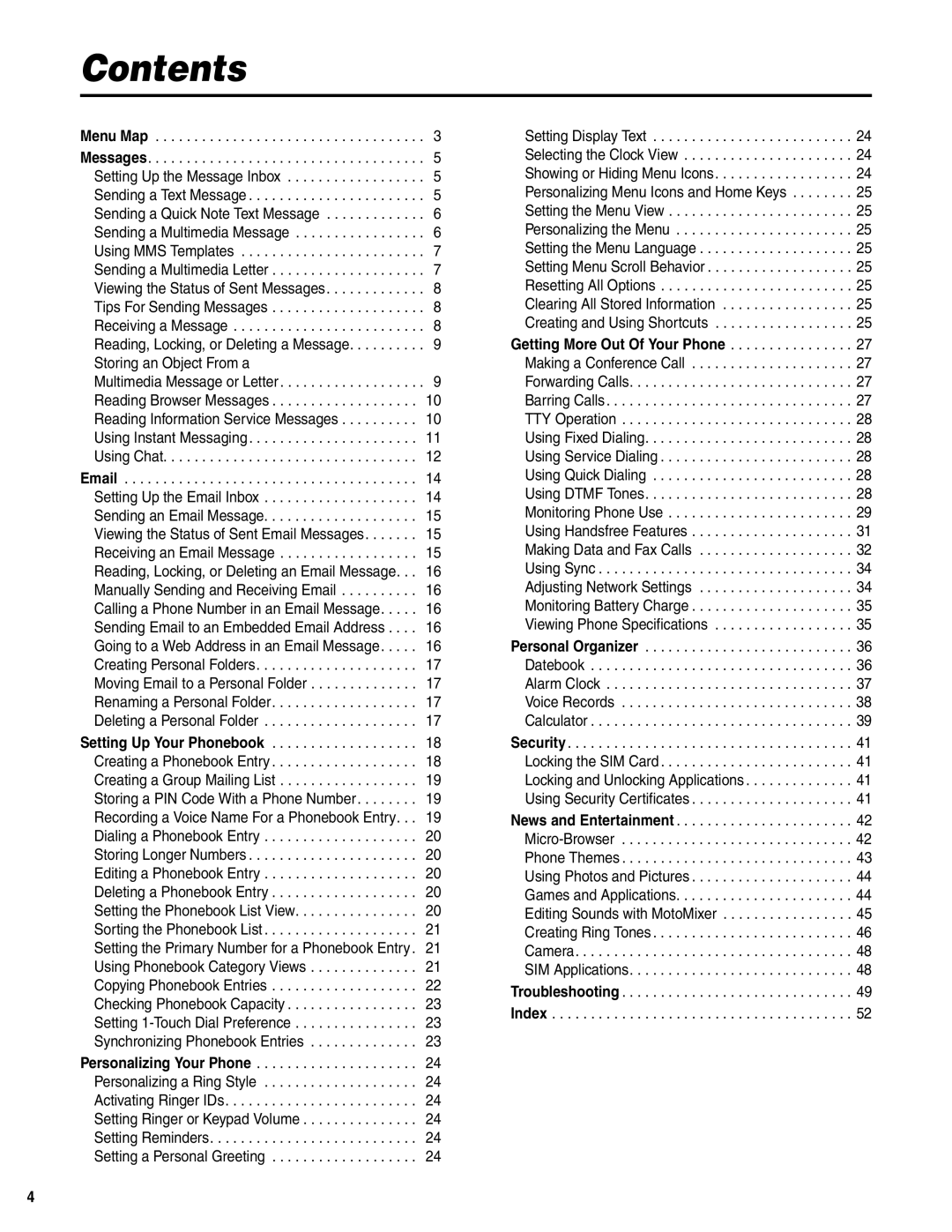 Motorola V400 GSM manual Contents 