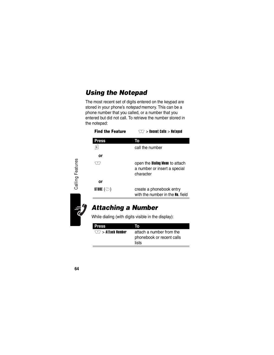 Motorola V400 manual Using the Notepad, Attaching a Number 