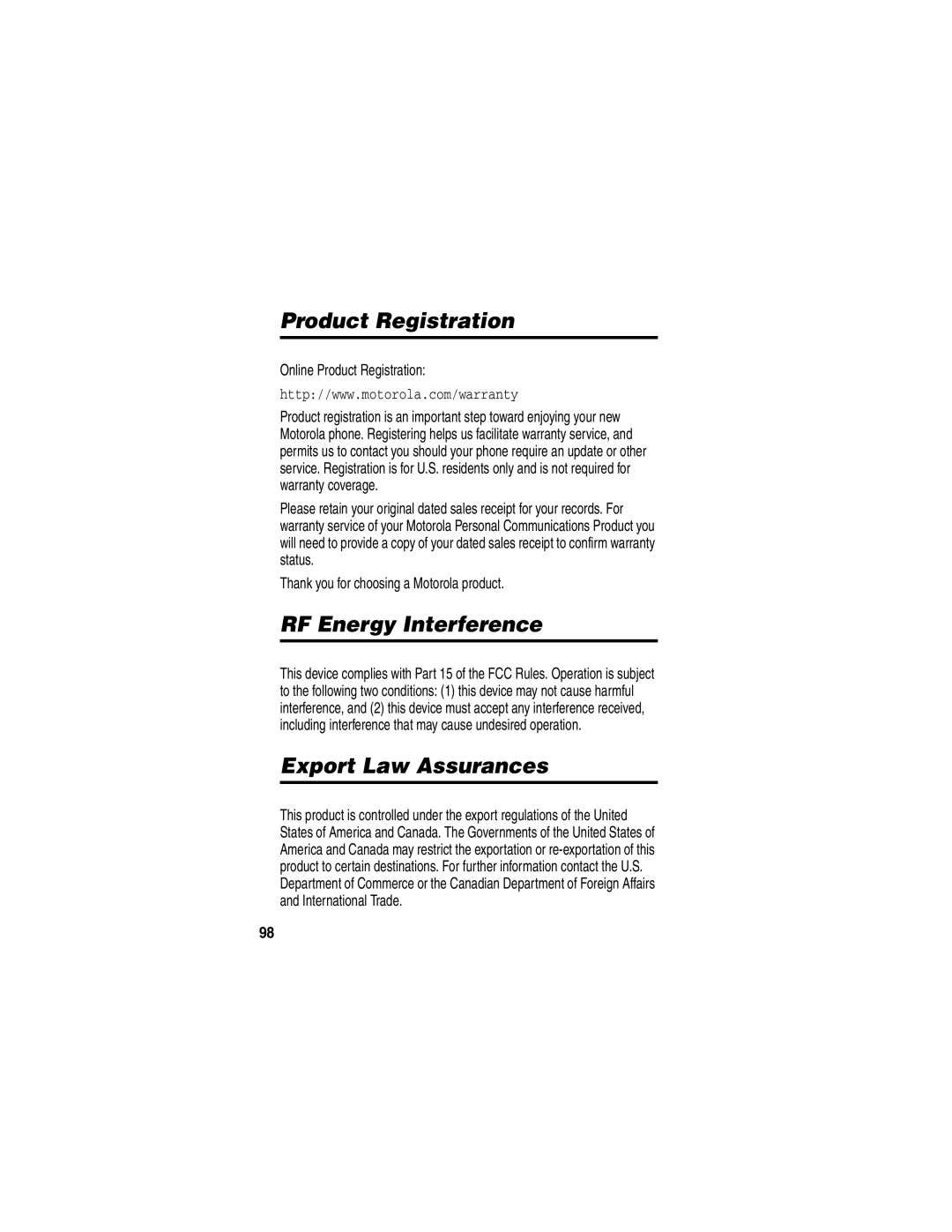 Motorola V400 manual Online Product Registration, Thank you for choosing a Motorola product 