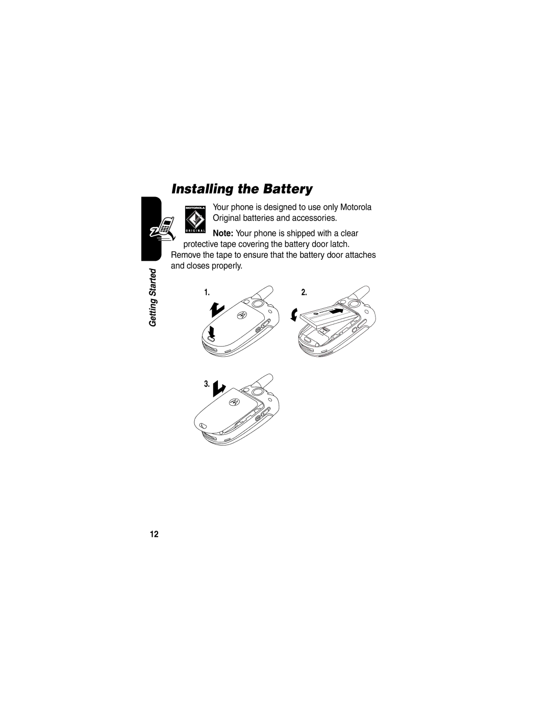 Motorola V505 manual Installing the Battery 