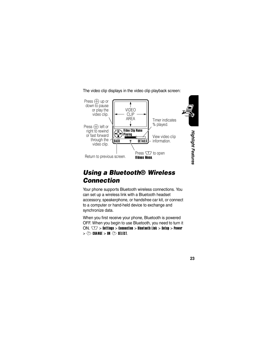 Motorola V505 manual Using a Bluetooth Wireless Connection, Videos Menu 