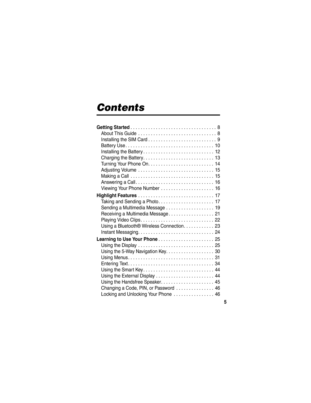 Motorola V505 manual Contents 