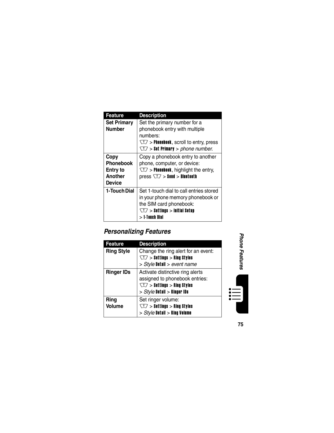 Motorola V505 manual Personalizing Features 