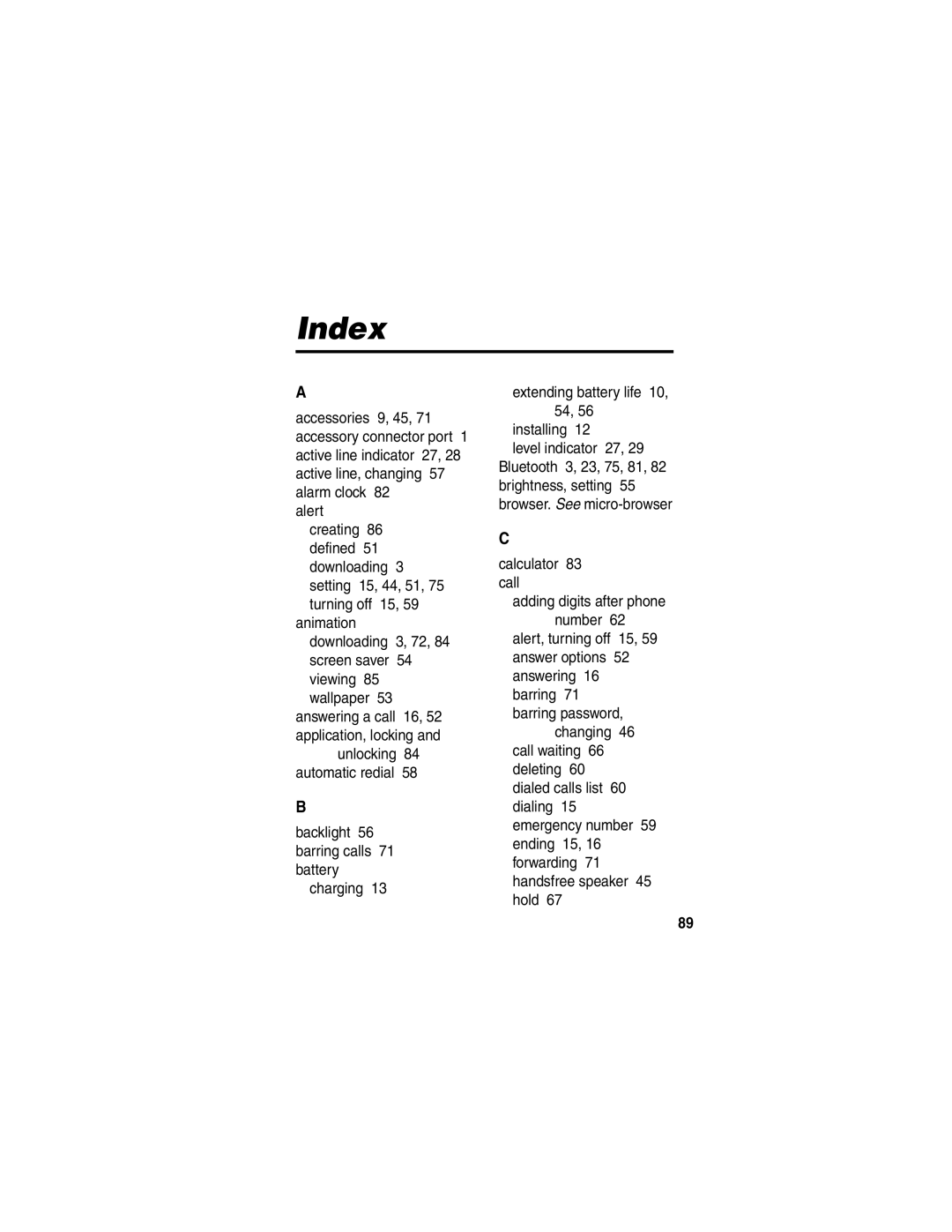 Motorola V505 manual Index 