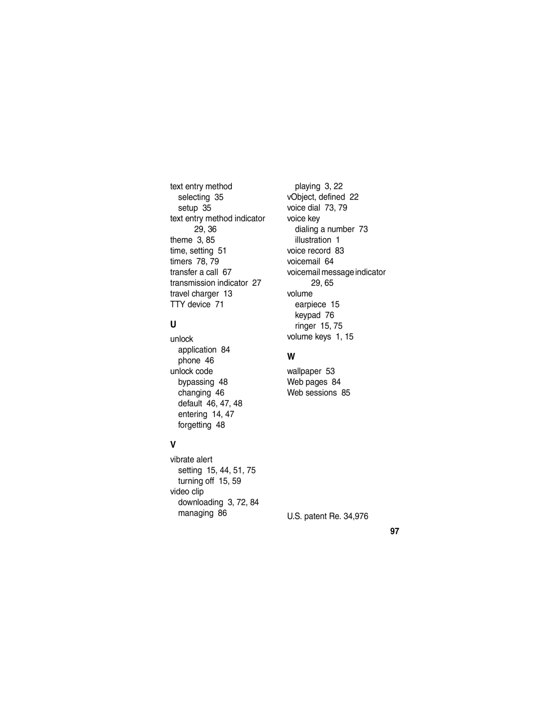 Motorola V505 manual Patent Re ,976 