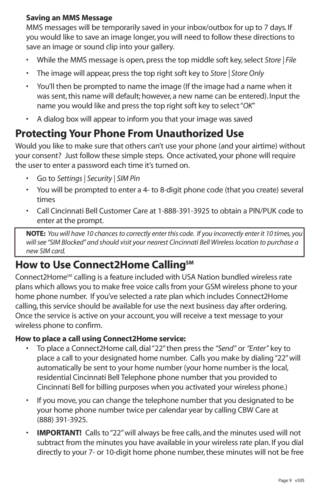 Motorola V505 manual Protecting Your Phone From Unauthorized Use, How to Use Connect2Home CallingSM, Saving an MMS Message 