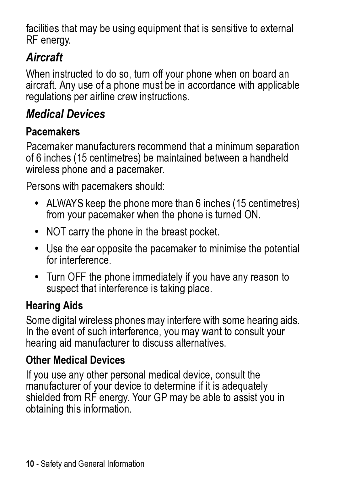 Motorola V525 manual Pacemakers, Hearing Aids, Other Medical Devices 