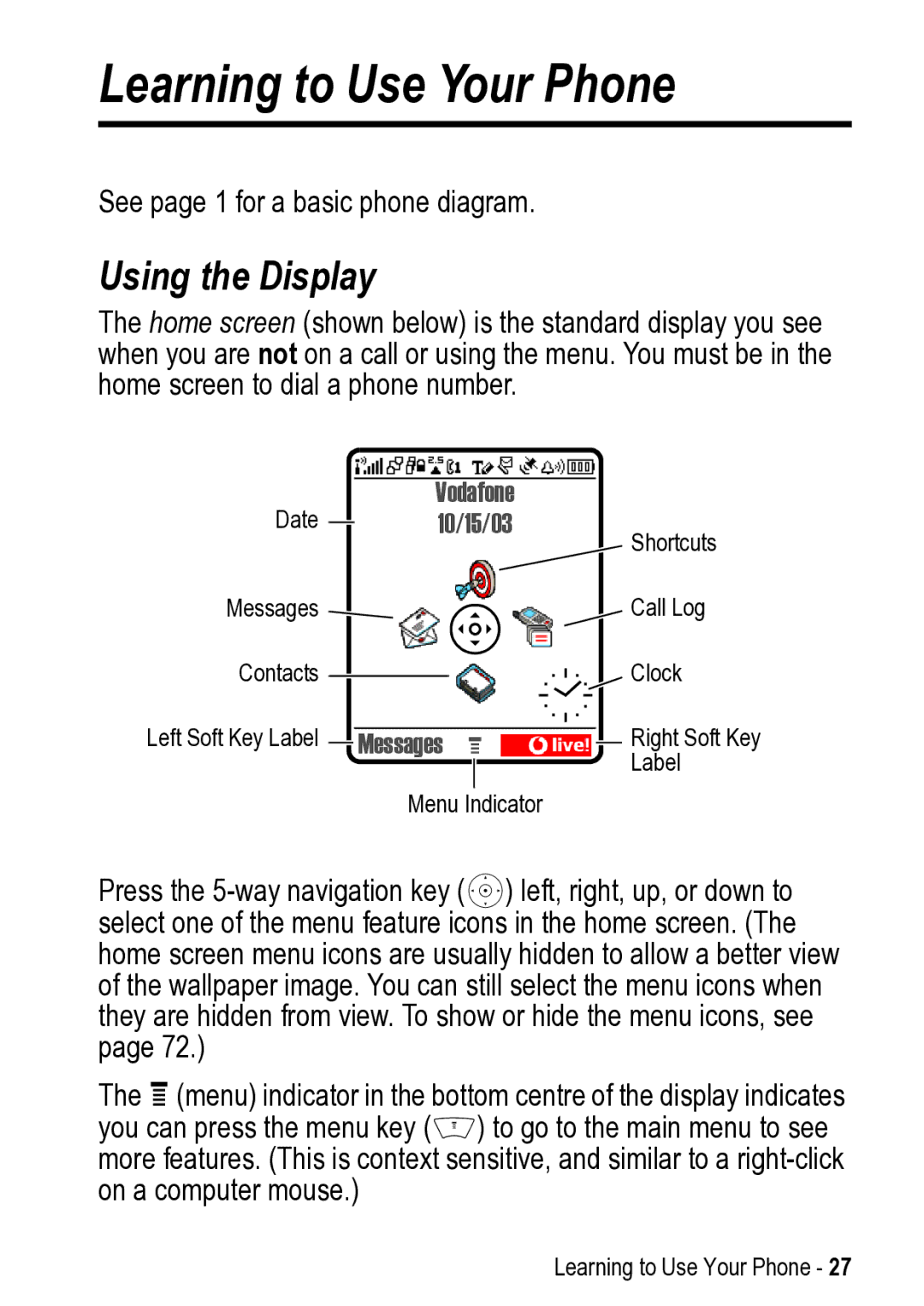 Motorola V525 manual Learning to Use Your Phone, Using the Display 