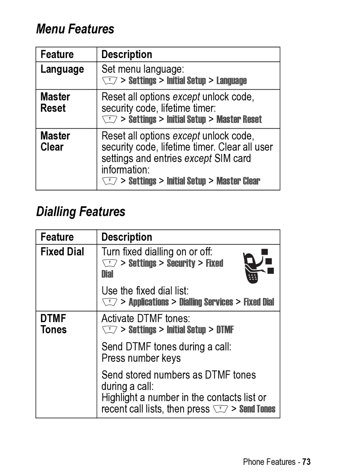 Motorola V525 manual Menu Features, Dialling Features 