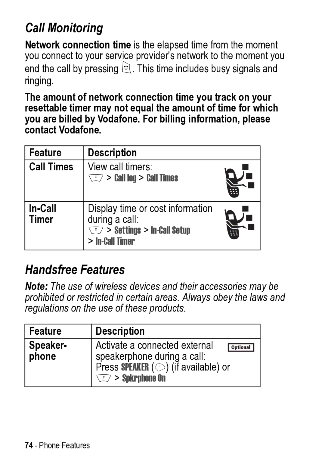 Motorola V525 manual Call Monitoring, Handsfree Features 