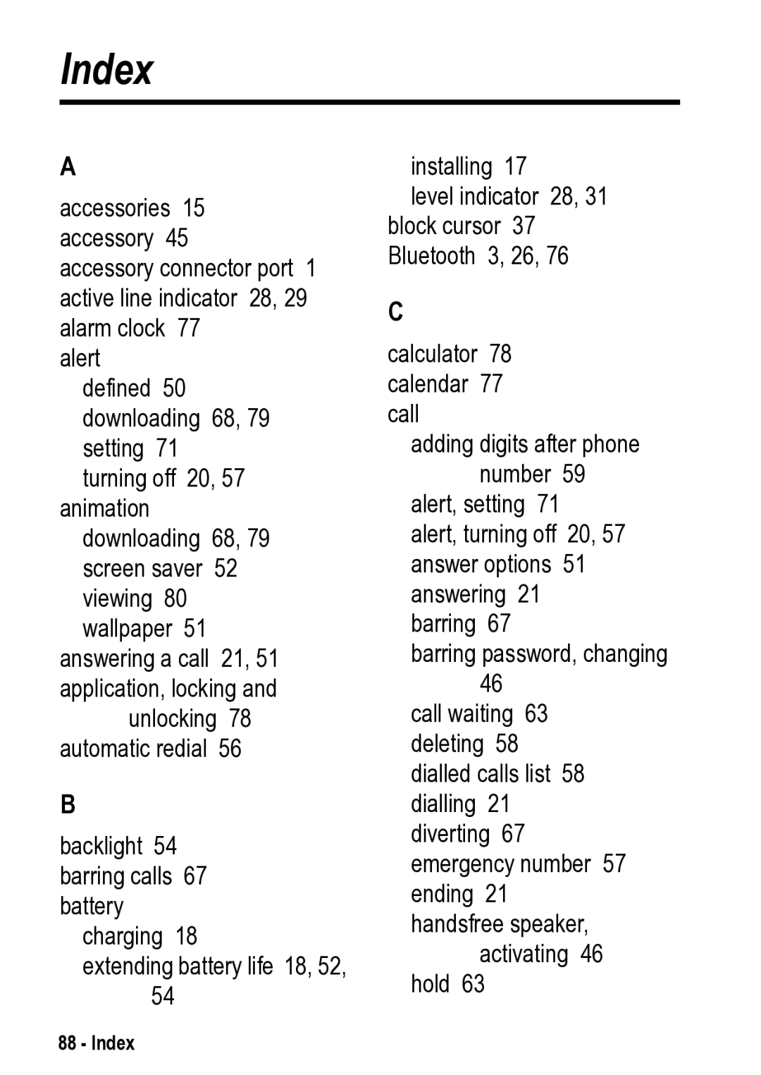 Motorola V525 manual Index 