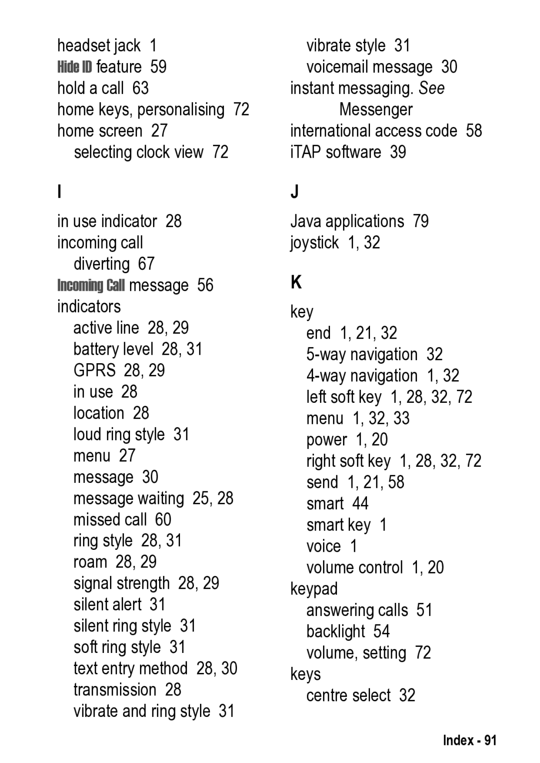 Motorola V525 manual Index 