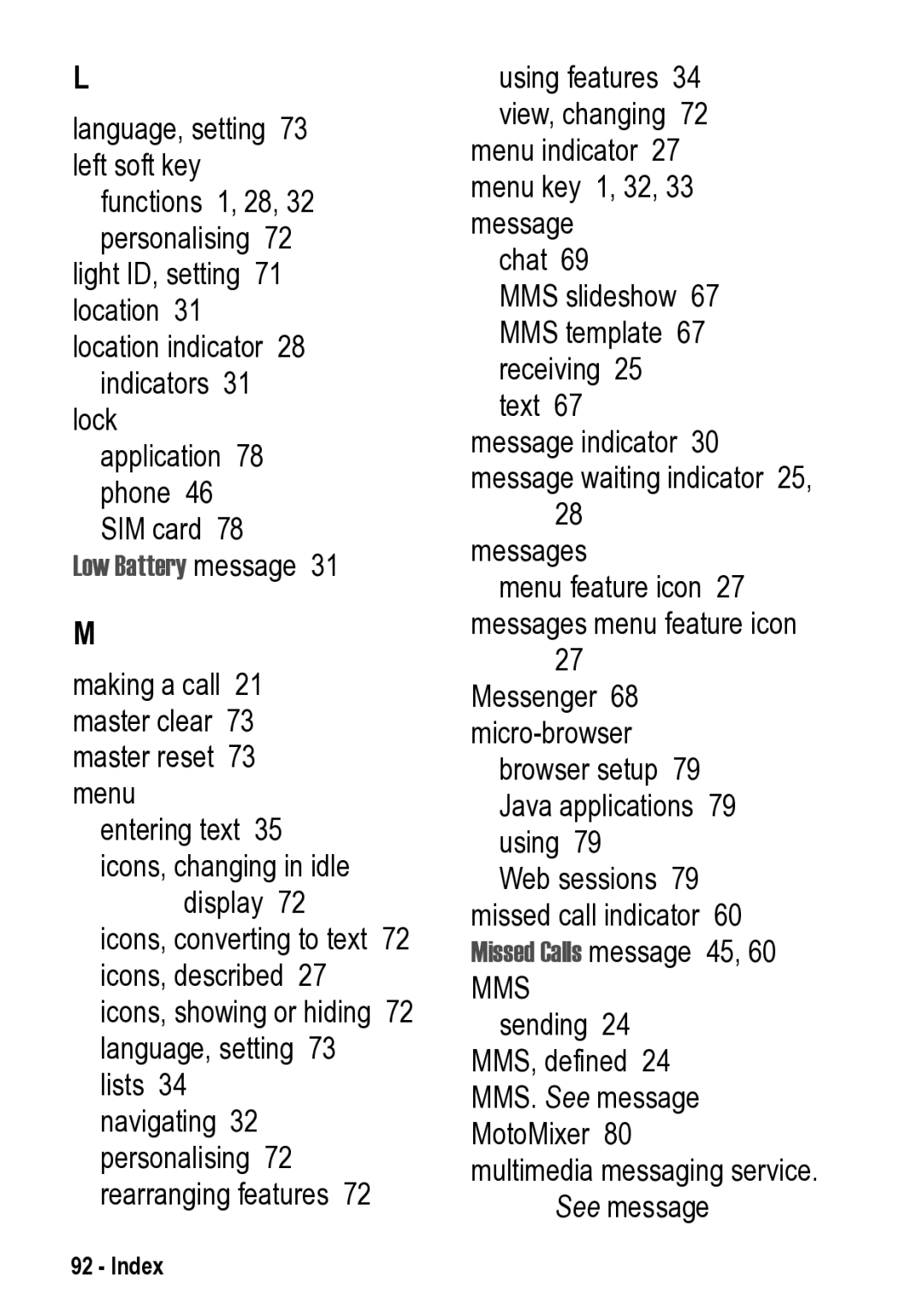 Motorola V525 manual Low Battery message 