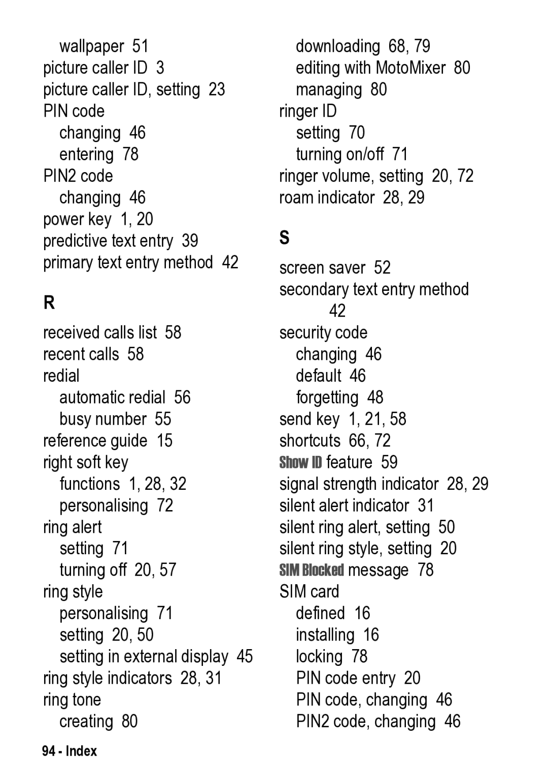 Motorola V525 manual Index 