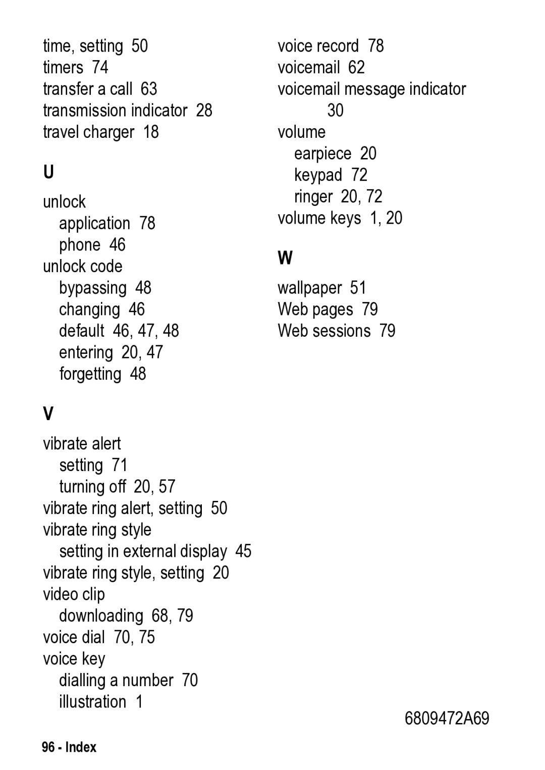 Motorola V525 manual Index 