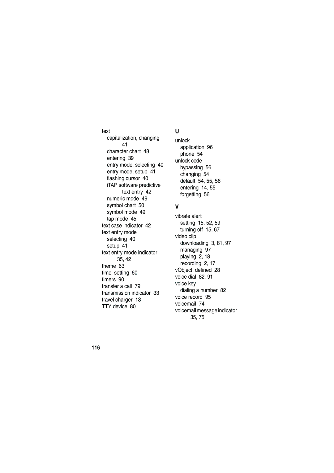 Motorola V535 manual Text Capitalization, changing Character chart 48 entering 