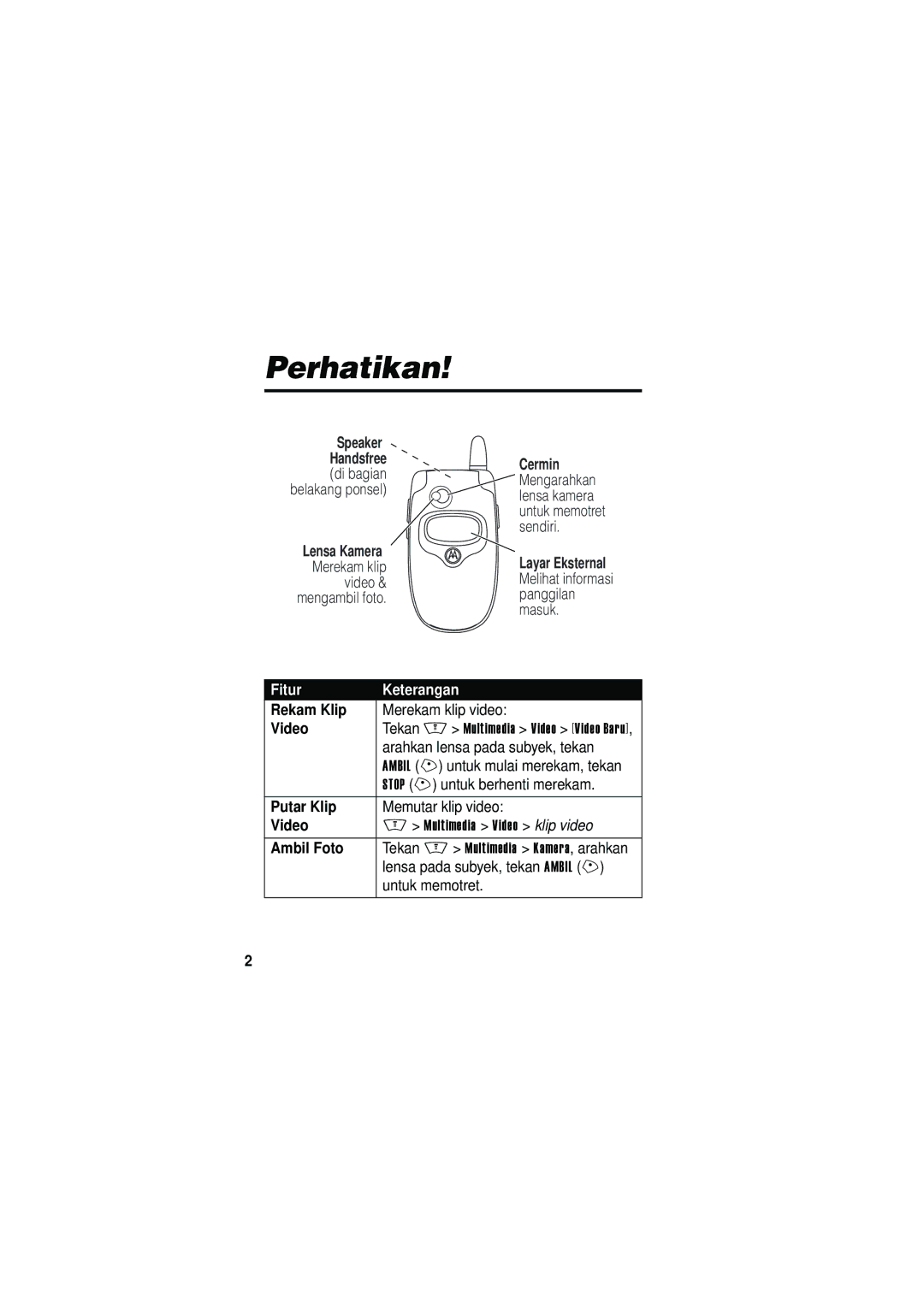 Motorola V535 manual Perhatikan 