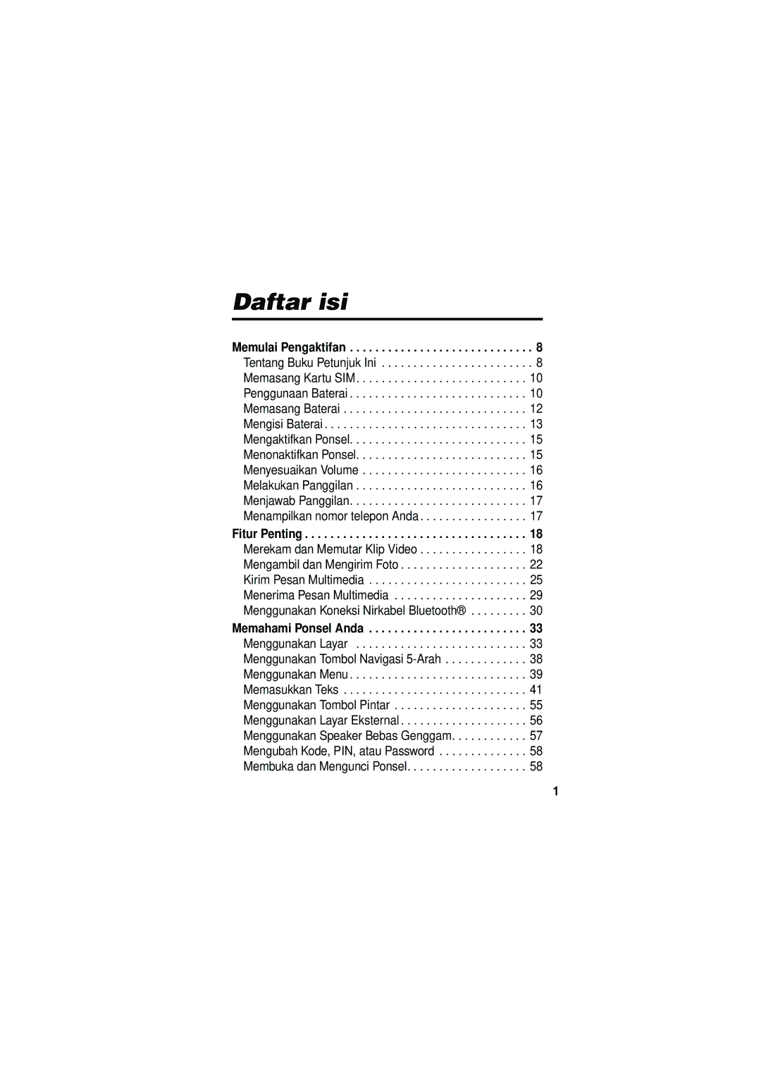 Motorola V535 manual Daftar isi 