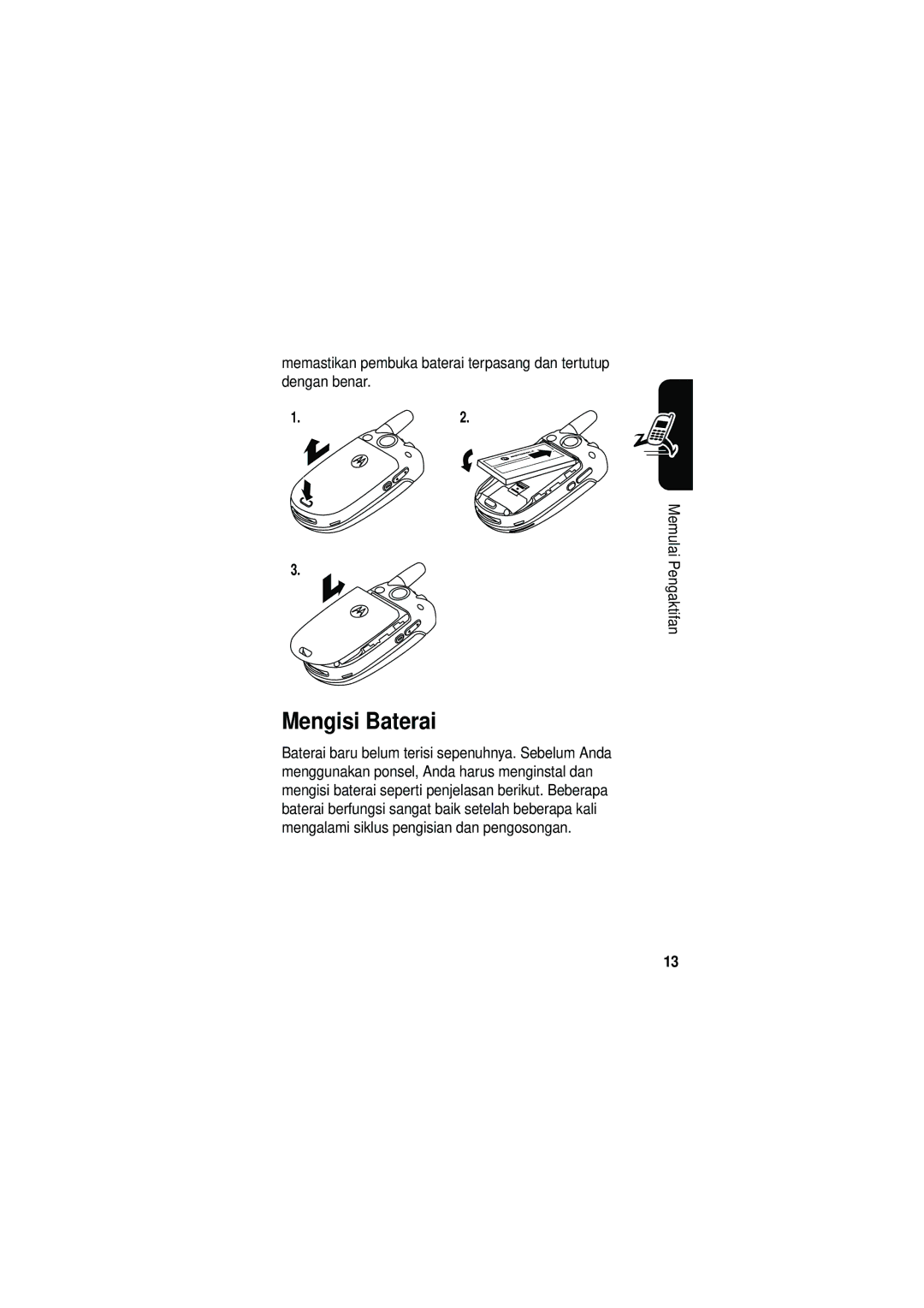 Motorola V535 manual Mengisi Baterai 